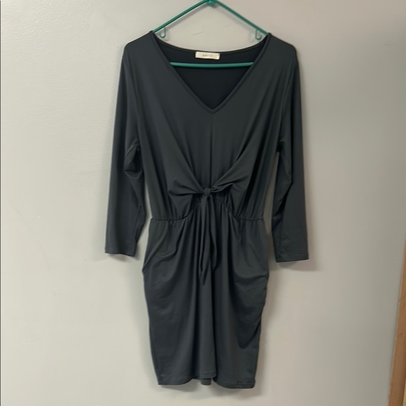 Entro Gray Ruched Tie Front Sheath Dress - Picture 1 of 5